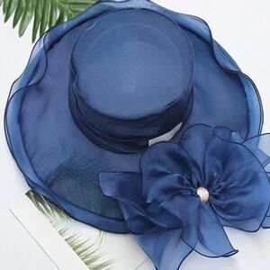 Church/Derby/Party hat  Wide Brim /Blue with rhinestones